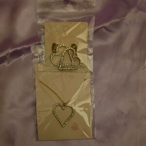 Gold Heart Necklace and Earrings Set